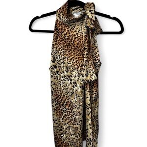 VINTAGE Y2K Animal Printed Silky Satin Halter Top Early 2000s Sexy Top SIZE/M